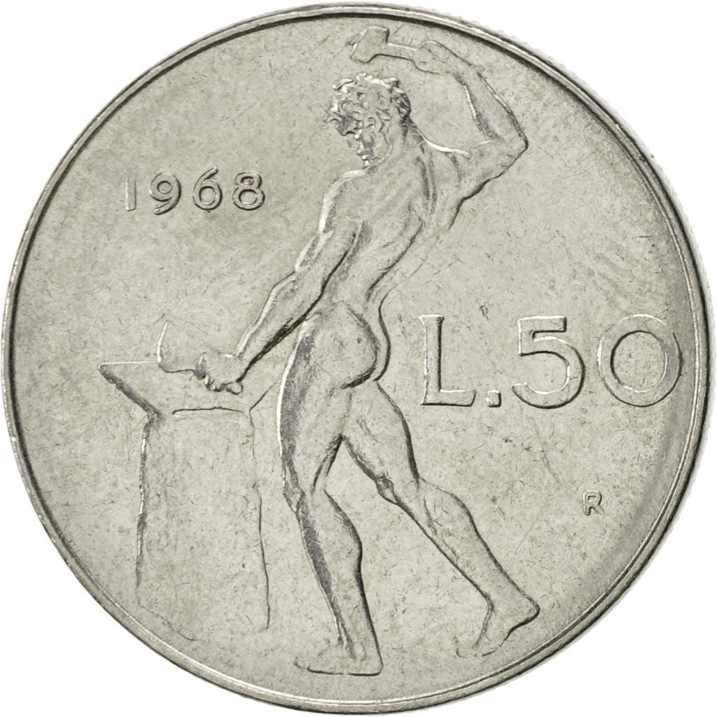Coin, Italy, 50 Lire, 1968, Rome, AU(55-58), Stainless Steel, KM:95.1