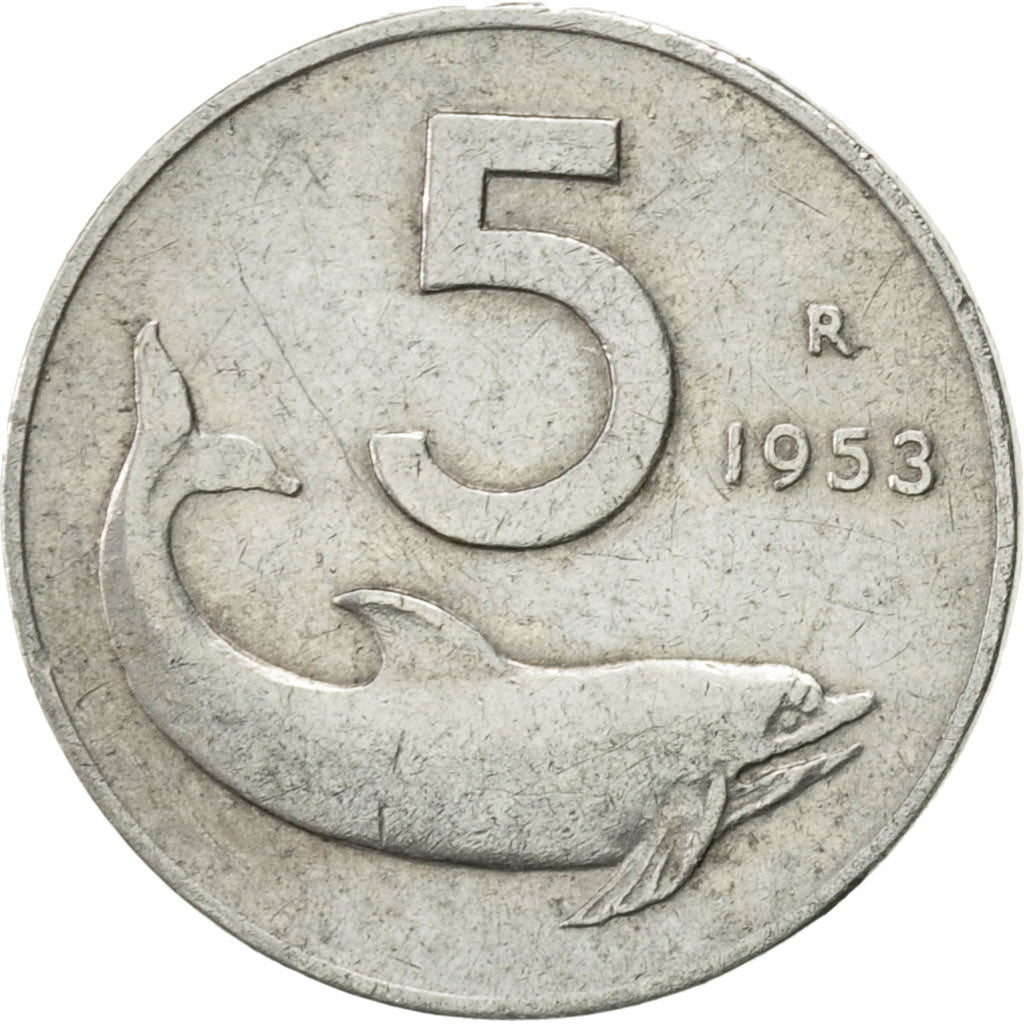 Coin, Italy, 5 Lire, 1953, Rome, AU(50-53), Aluminum, KM:92