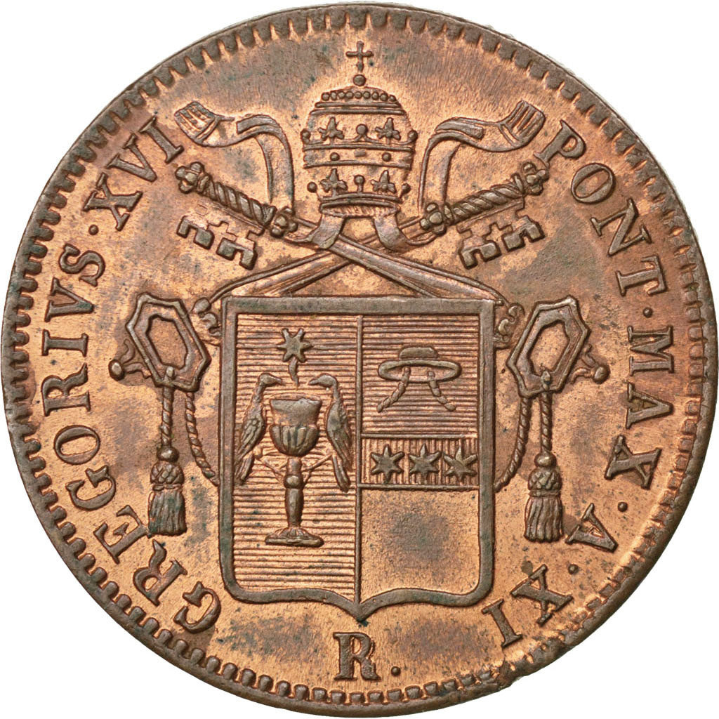 ITALIAN STATES, Baiocco, 1841, Rome, KM #1320, AU(55-58), Copper, 30, 9.49
