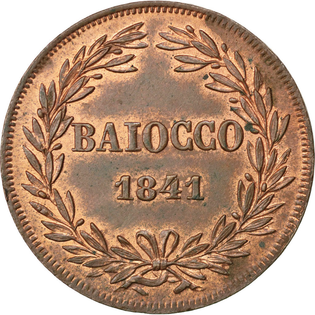 ITALIAN STATES, Baiocco, 1841, Rome, KM #1320, AU(55-58), Copper, 30, 9.49