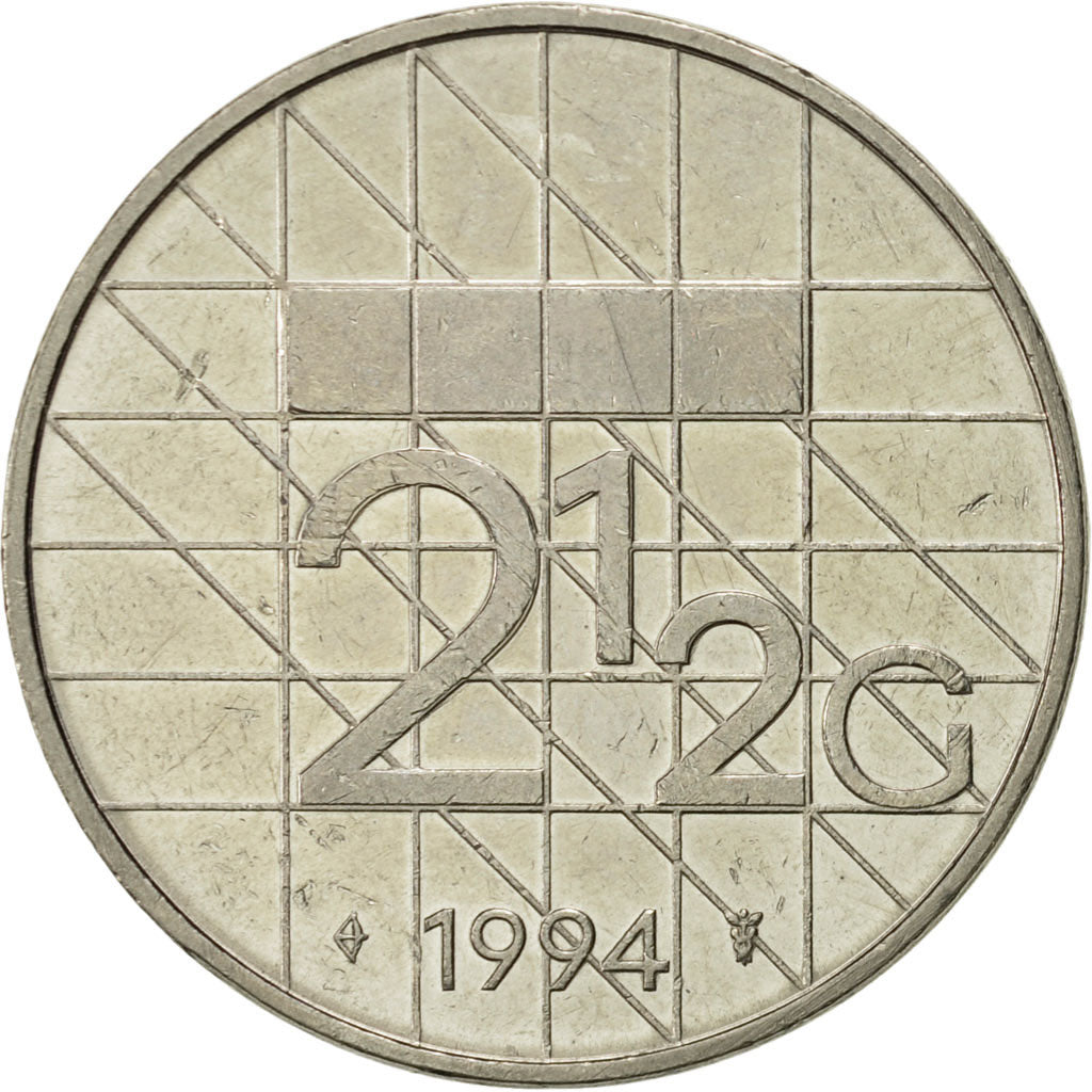 Coin, Netherlands, Beatrix, 2-1/2 Gulden, 1994, AU(50-53), Nickel, KM:206