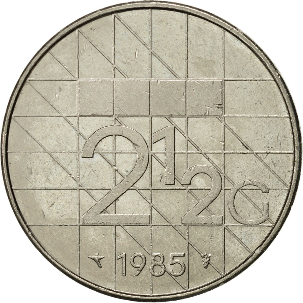 Coin, Netherlands, Beatrix, 2-1/2 Gulden, 1985, AU(50-53), Nickel, KM:206