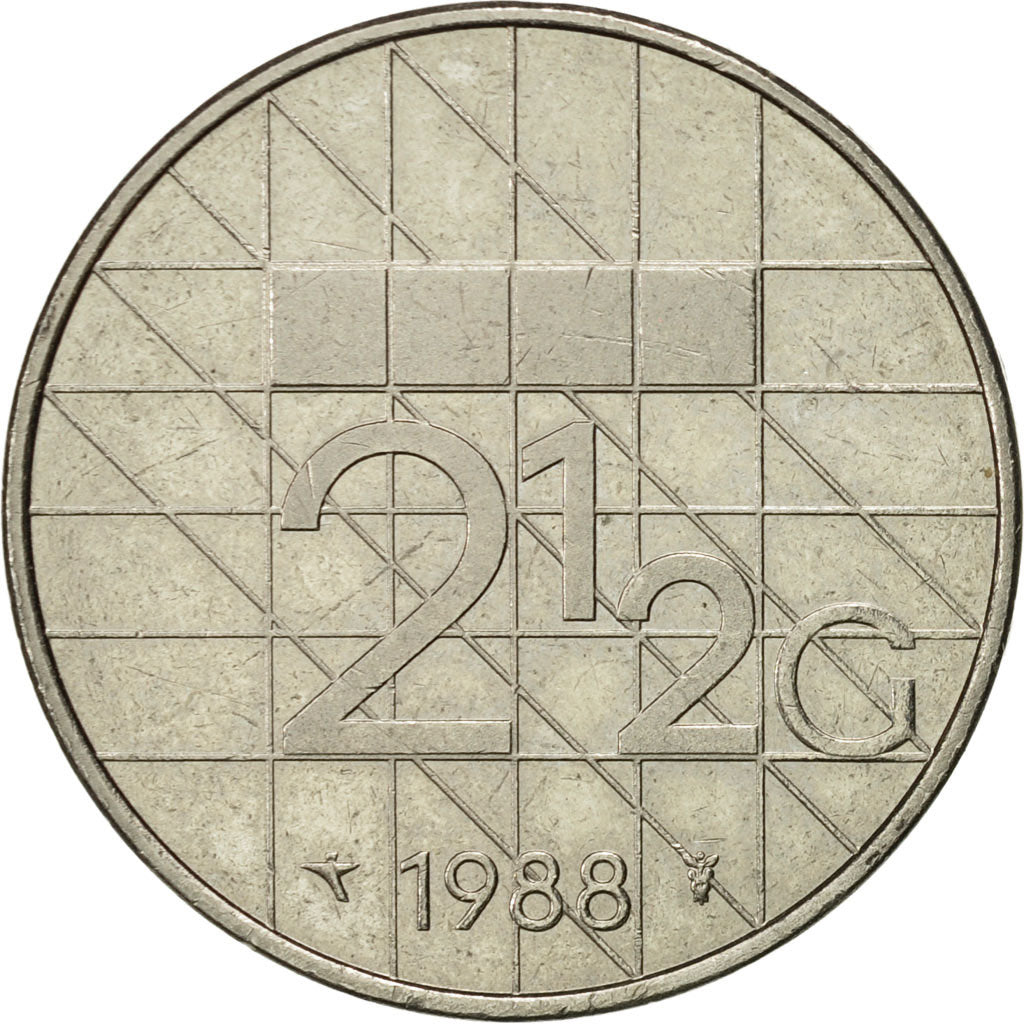 Netherlands, Beatrix, 2-1/2 Gulden, 1988, AU(50-53), Nickel, KM:206