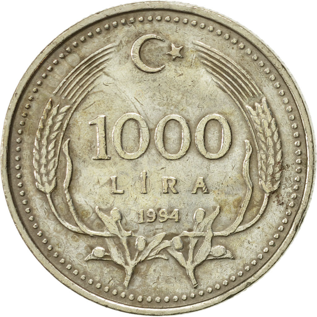 Moneta, Turcja, 1000 Lira, 1994, EF(40-45), Mosiądz niklowy, KM:997