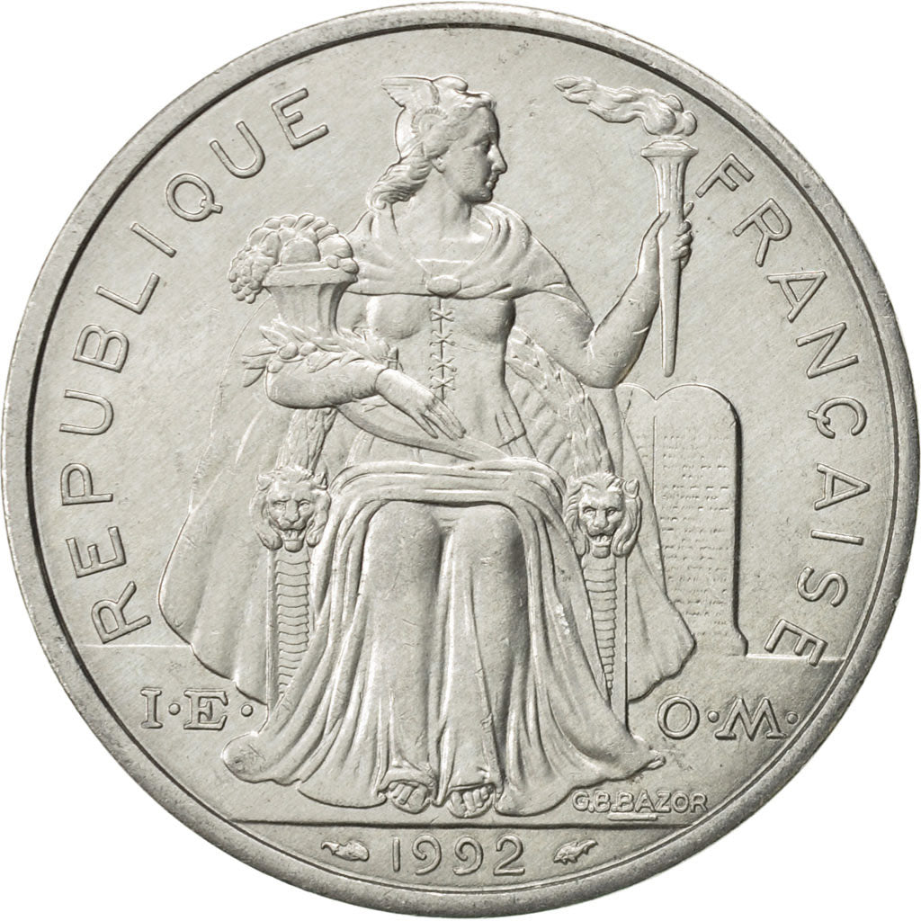 French Polynesia, 5 Francs, 1992, Paris, MS(60-62), Aluminum, KM:12