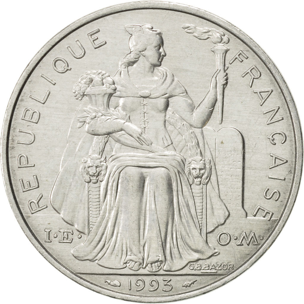 Coin, French Polynesia, 5 Francs, 1993, Paris, MS(60-62), Aluminum, KM:12