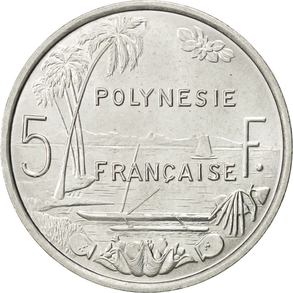 Coin, French Polynesia, 5 Francs, 1977, Paris, MS(60-62), Aluminum, KM:12