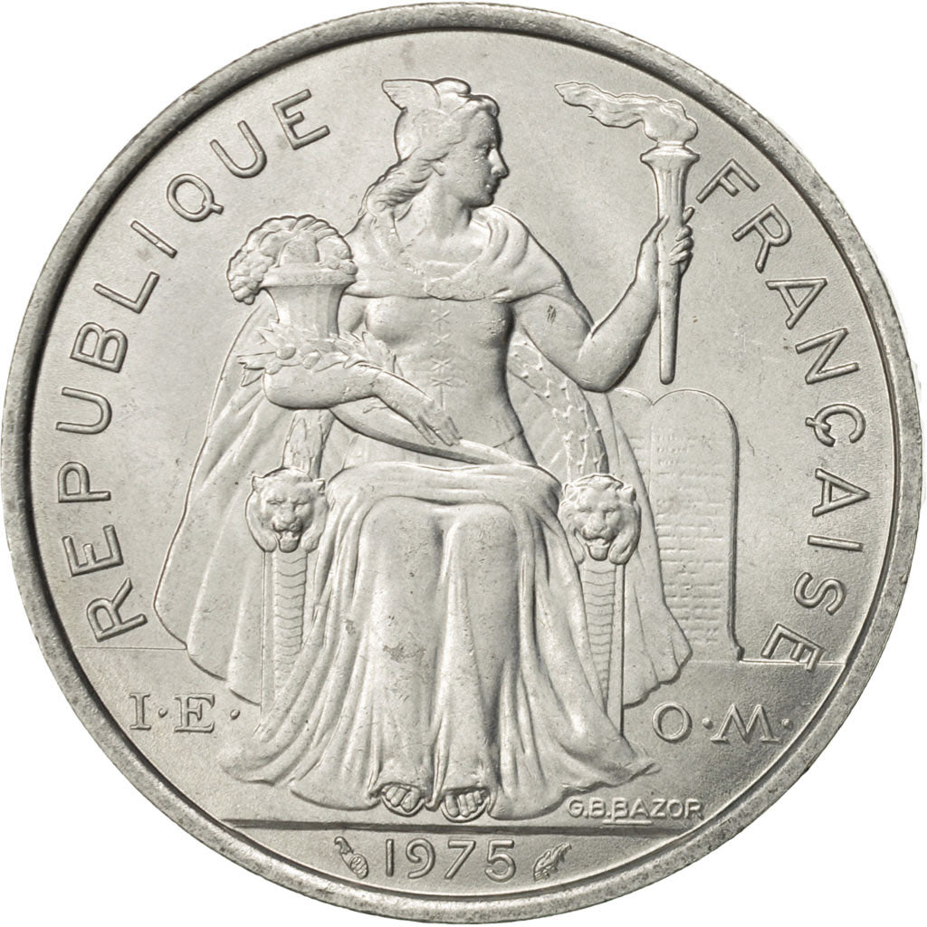 Coin, French Polynesia, 5 Francs, 1975, Paris, MS(60-62), Aluminum, KM:12