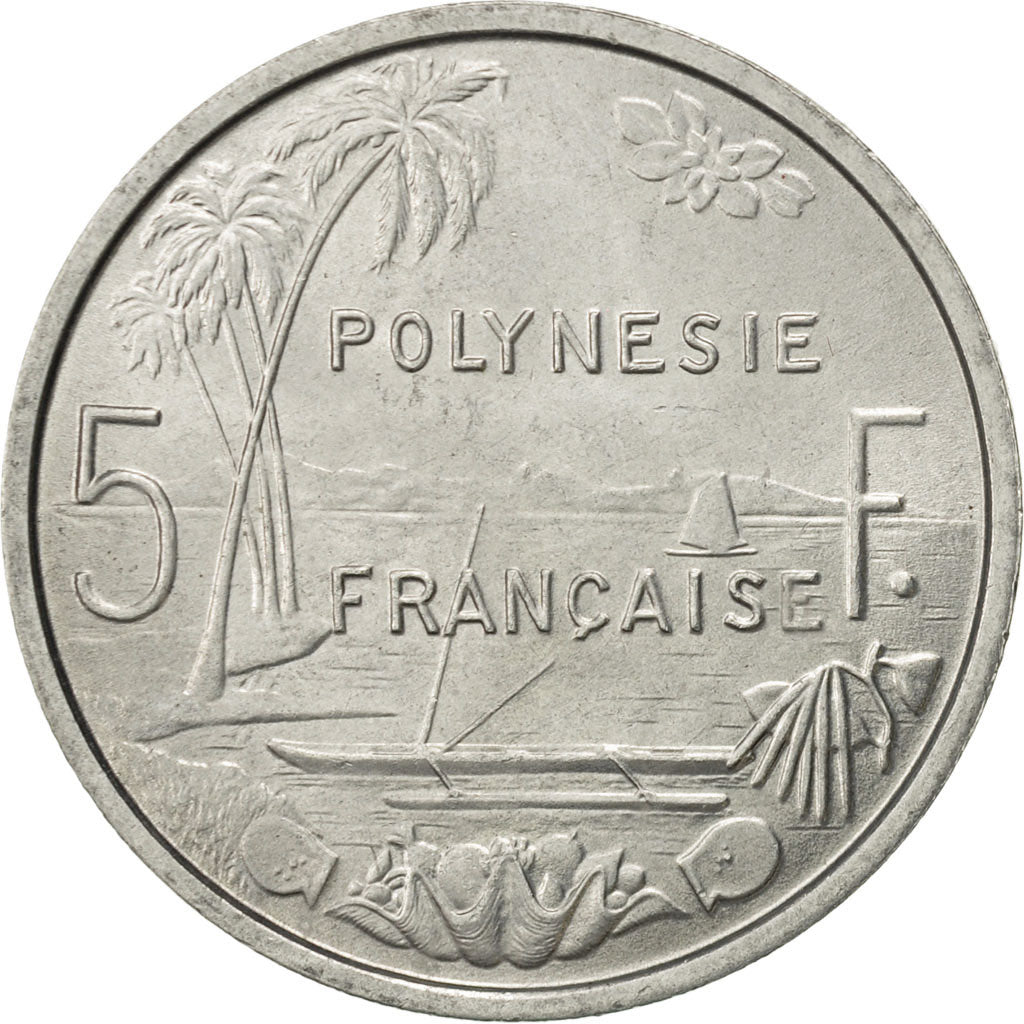 Coin, French Polynesia, 5 Francs, 1975, Paris, MS(60-62), Aluminum, KM:12