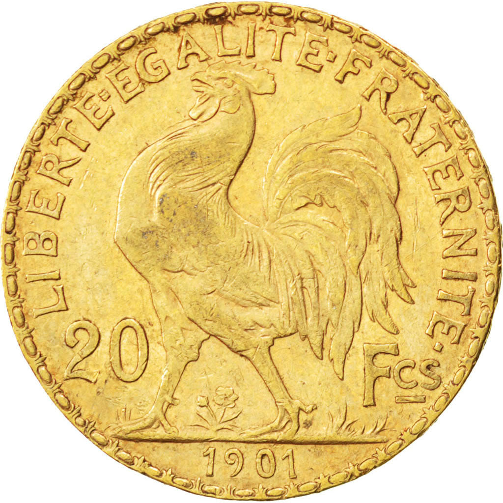 FRANCE, Marianne, 20 Francs, 1901, KM #847, AU(55-58), Gold, Gadoury #1064, 6.45