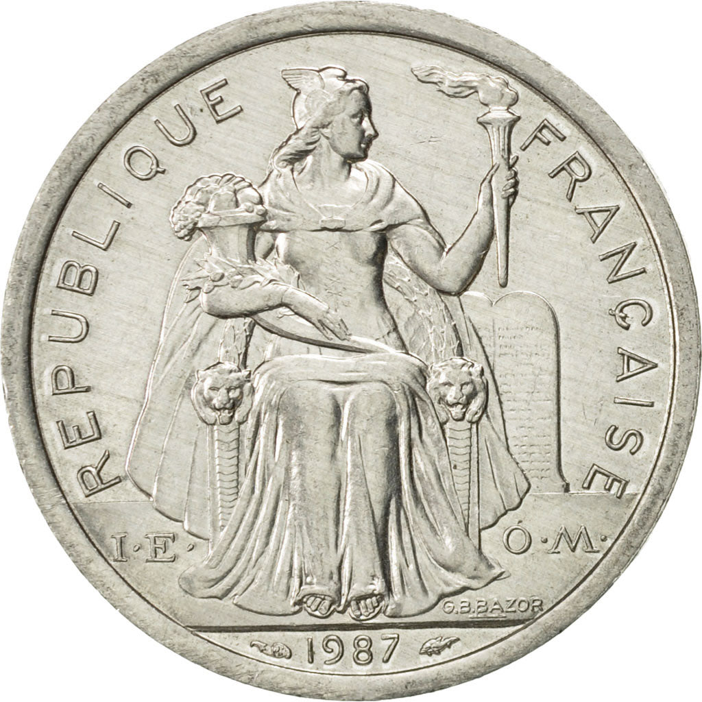 French Polynesia, 2 Francs, 1987, Paris, AU(55-58), Aluminum, KM:10