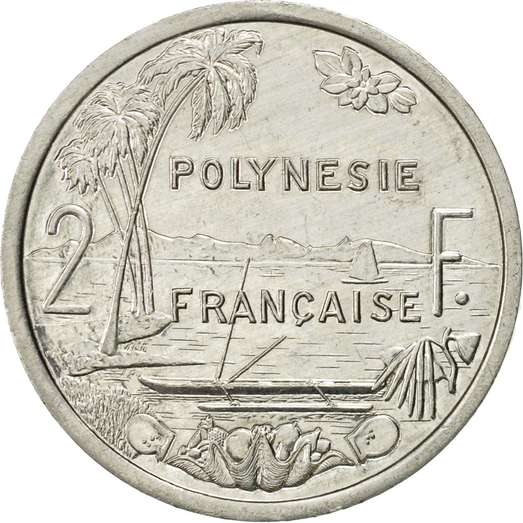 French Polynesia, 2 Francs, 1987, Paris, AU(55-58), Aluminum, KM:10
