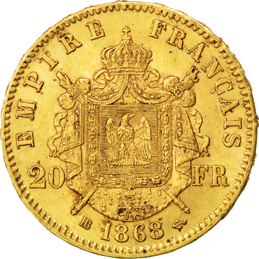 Second Empire, 20 Francs or Napoléon III tête laurée 1868 BB, KM 801.2