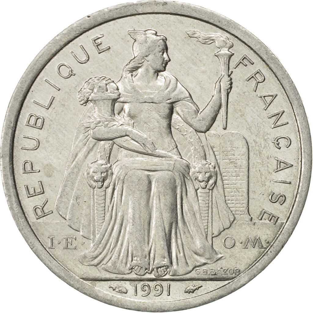 Coin, French Polynesia, 2 Francs, 1991, Paris, AU(55-58), Aluminum, KM:10