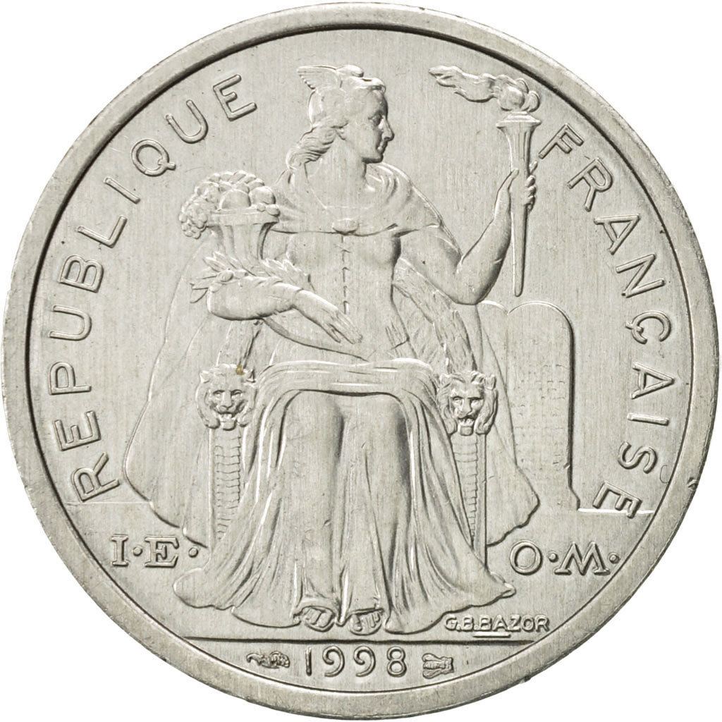 French Polynesia, 2 Francs, 1998, Paris, AU(55-58), Aluminum, KM:10