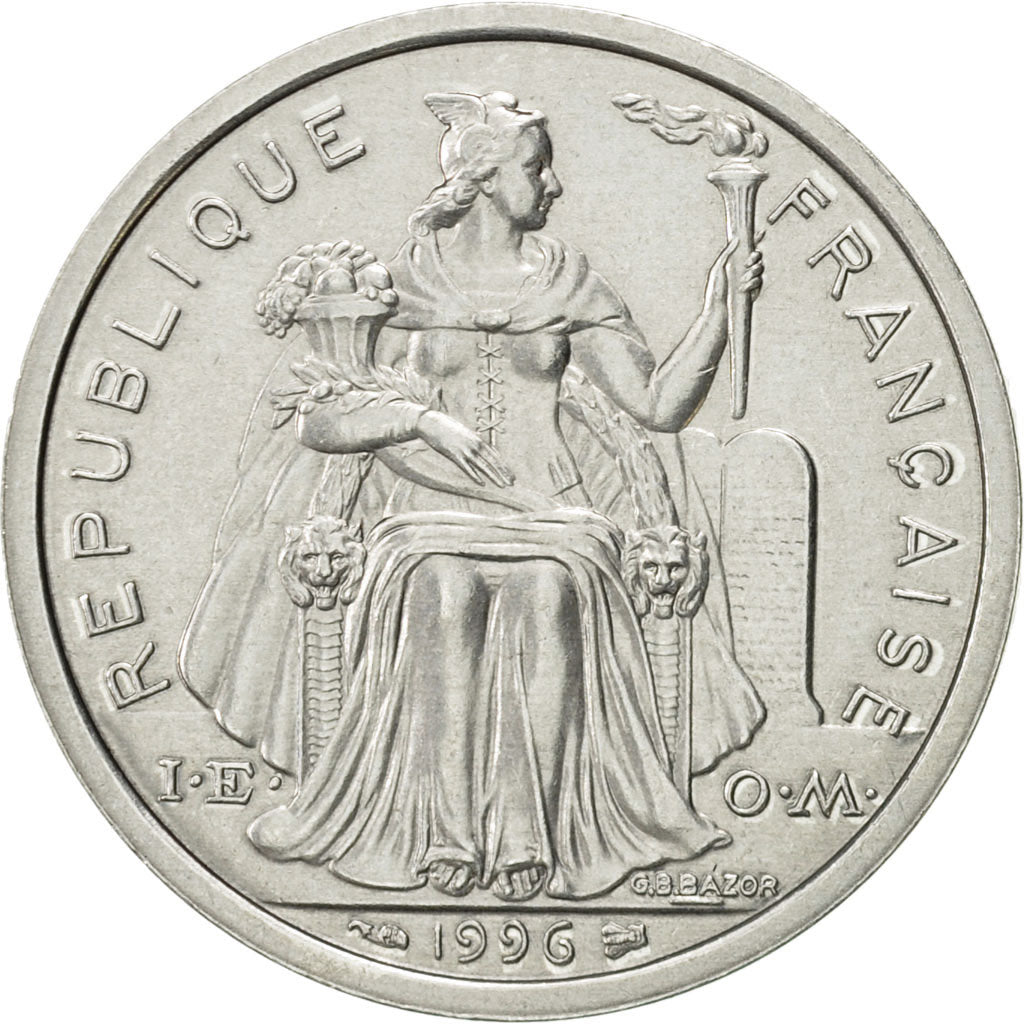 Coin, French Polynesia, 2 Francs, 1996, Paris, MS(60-62), Aluminum, KM:10