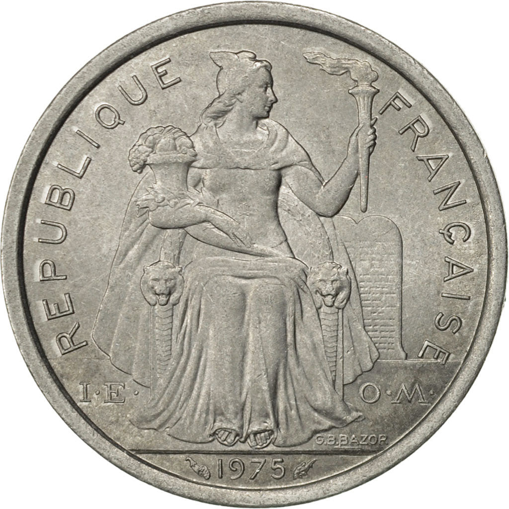 Coin, French Polynesia, 2 Francs, 1975, Paris, AU(50-53), Aluminum, KM:10