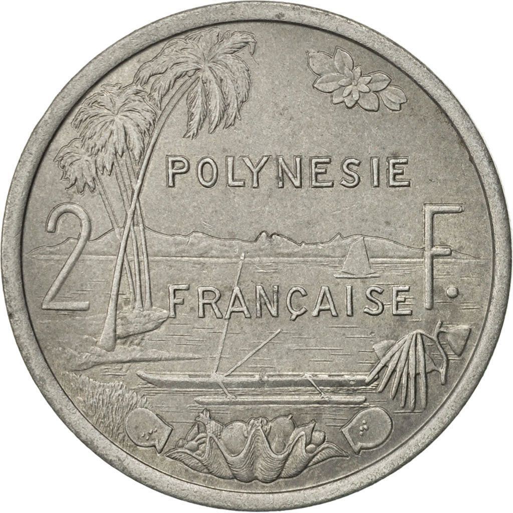 French Polynesia, 2 Francs, 1977, Paris, AU(50-53), Aluminum, KM:10