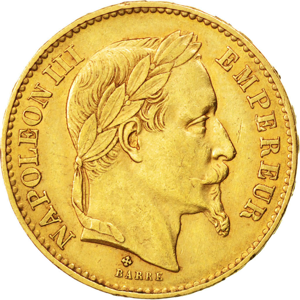 FRANCE, Napoléon III, 20 Francs, 1869, Strasbourg, KM #801.2, AU(55-58), Gold, G