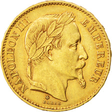 FRANCE, Napoléon III, 20 Francs, 1869, Strasbourg, KM #801.2, AU(55-58), Gold, G