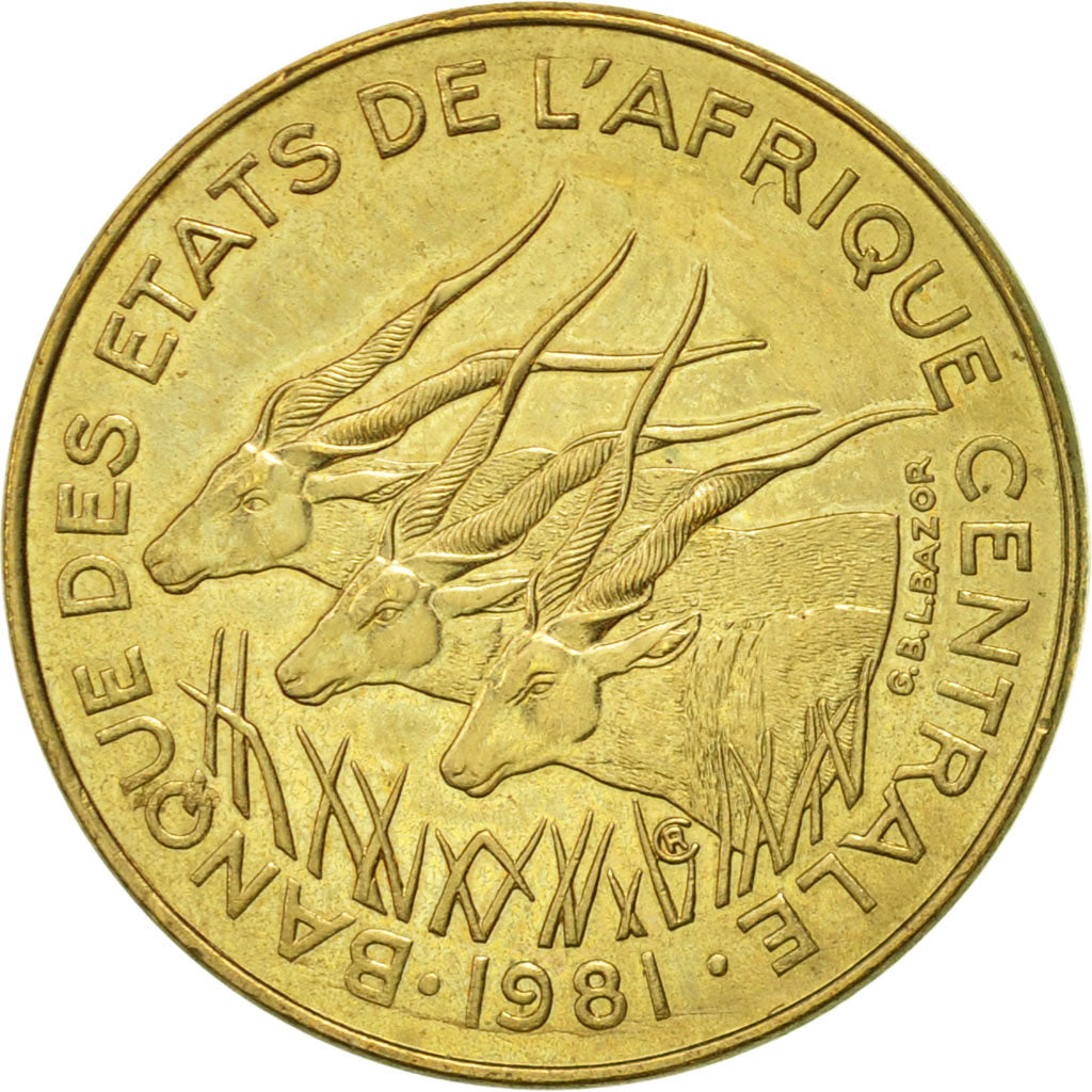 Coin, Central African States, 5 Francs, 1981, Paris, AU(55-58), Aluminum-Bronze