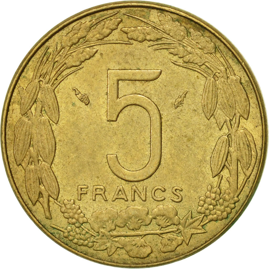 Coin, Central African States, 5 Francs, 1975, Paris, AU(50-53), Aluminum-Bronze