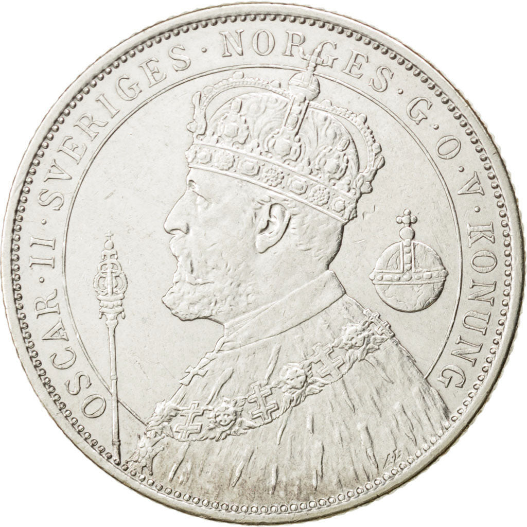 SWEDEN, 2 Kronor, 1897, KM #762, AU(50-53), Silver, 31, 14.98