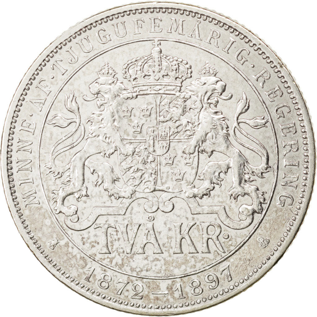 SWEDEN, 2 Kronor, 1897, KM #762, AU(50-53), Silver, 31, 14.98