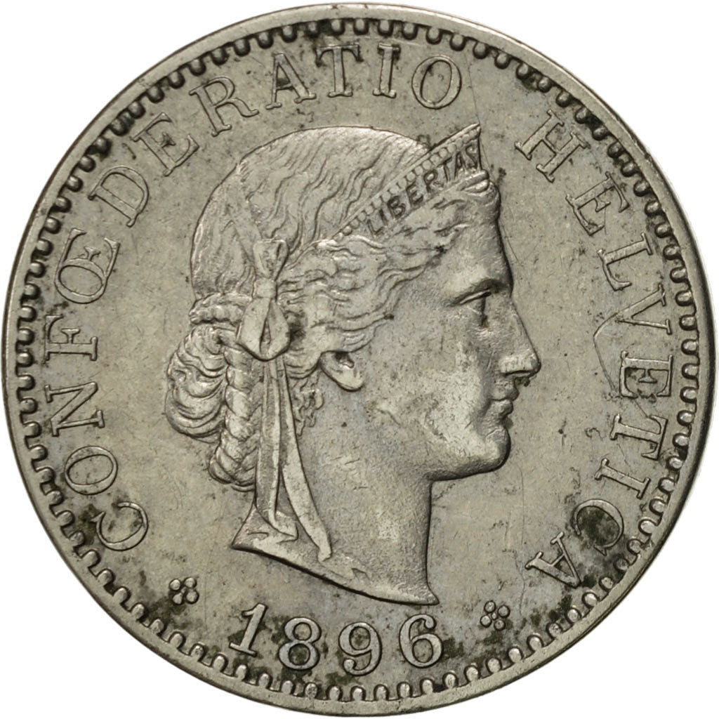 Switzerland, 20 Rappen, 1896, Bern, AU(50-53), Nickel, KM:29