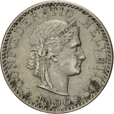 Switzerland, 20 Rappen, 1896, Bern, AU(50-53), Nickel, KM:29
