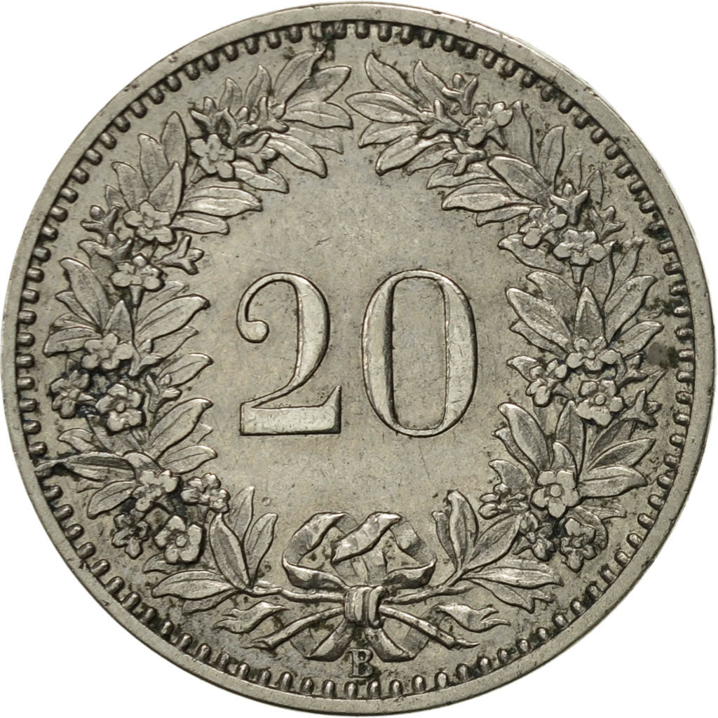Switzerland, 20 Rappen, 1896, Bern, AU(50-53), Nickel, KM:29