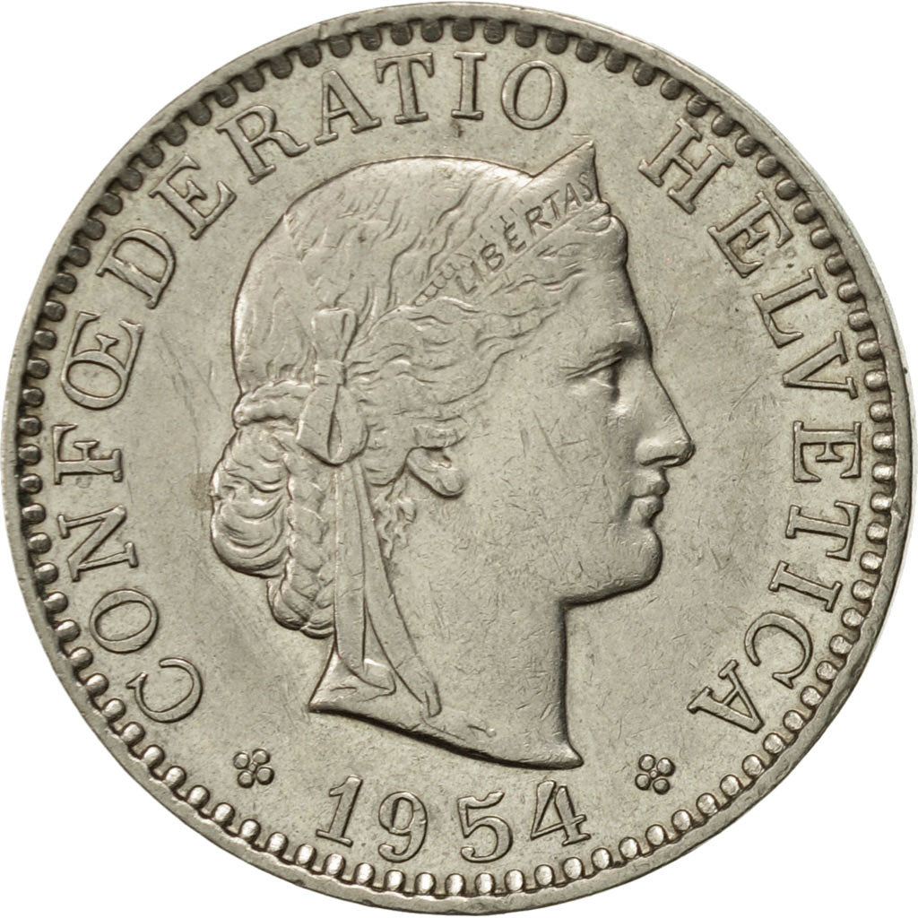 Switzerland, 20 Rappen, 1954, Bern, AU(55-58), Copper-nickel, KM:29a