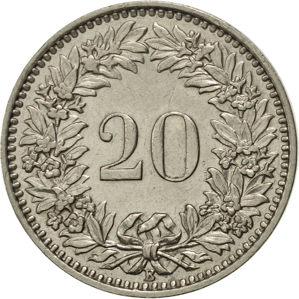 Switzerland, 20 Rappen, 1954, Bern, AU(55-58), Copper-nickel, KM:29a