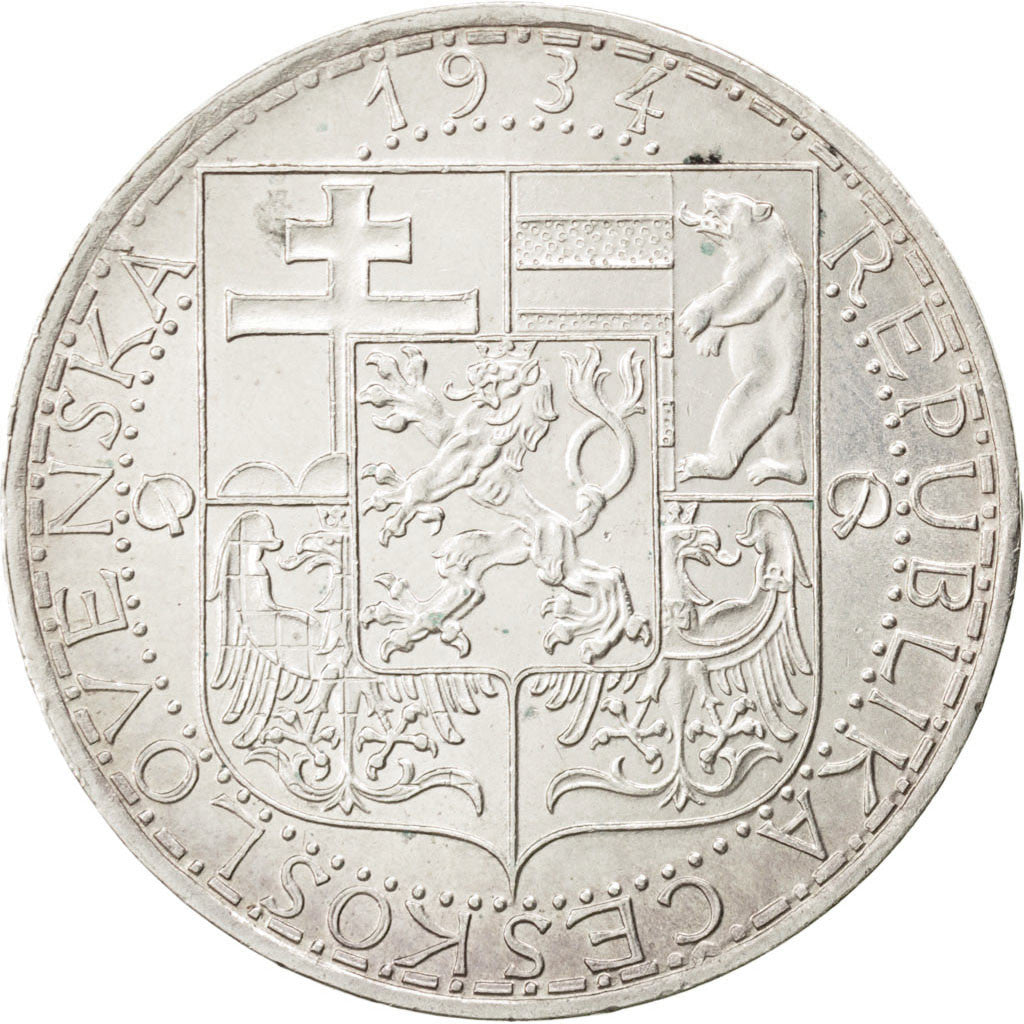 Coin, Czechoslovakia, 20 Korun, 1934, AU(55-58), Silver, KM:17