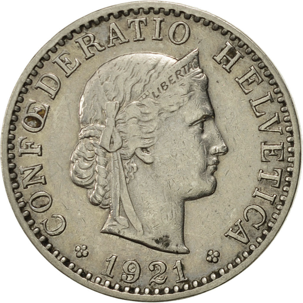 Coin, Switzerland, 20 Rappen, 1921, Bern, AU(55-58), Nickel, KM:29