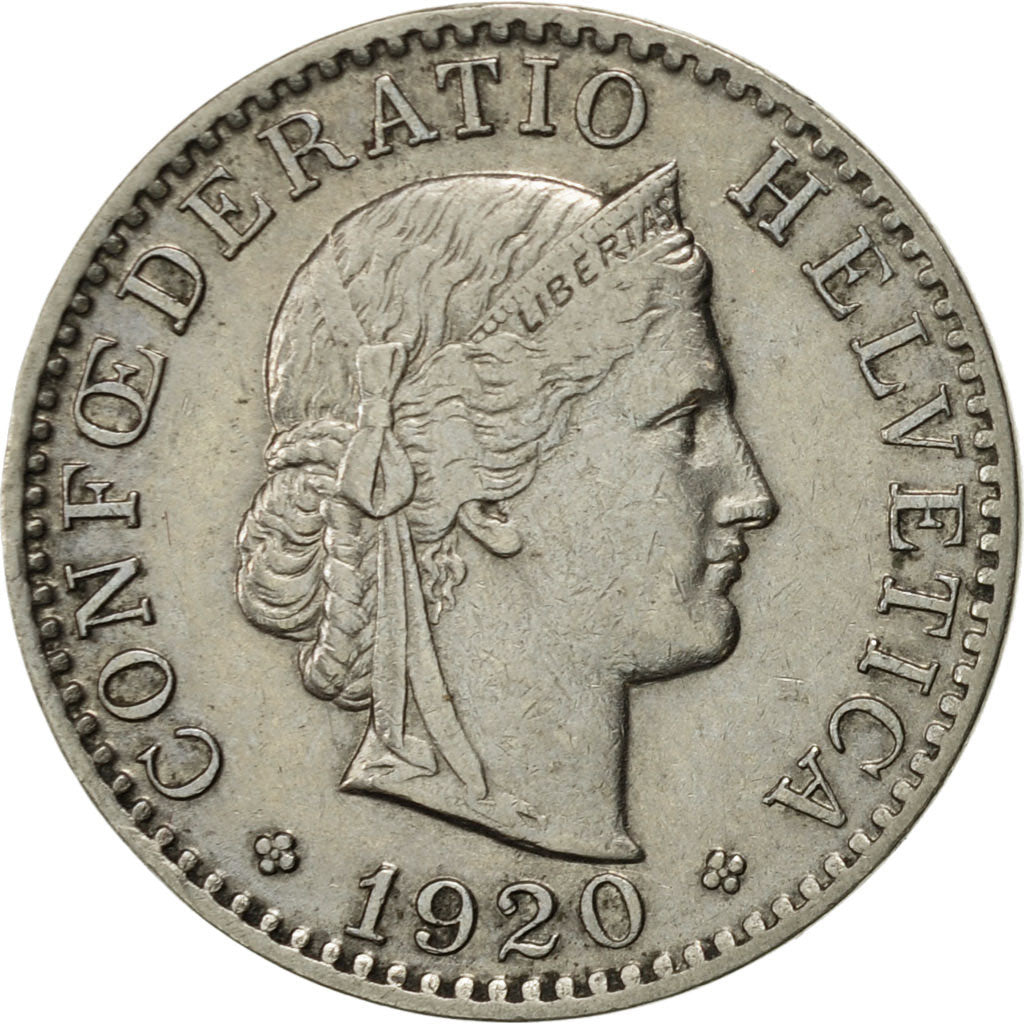 Switzerland, 20 Rappen, 1920, Bern, AU(55-58), Nickel, KM:29