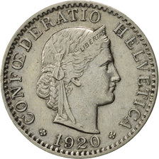 Switzerland, 20 Rappen, 1920, Bern, AU(55-58), Nickel, KM:29