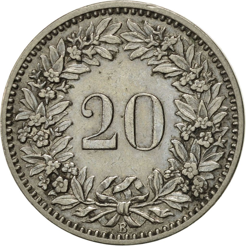 Switzerland, 20 Rappen, 1920, Bern, AU(55-58), Nickel, KM:29