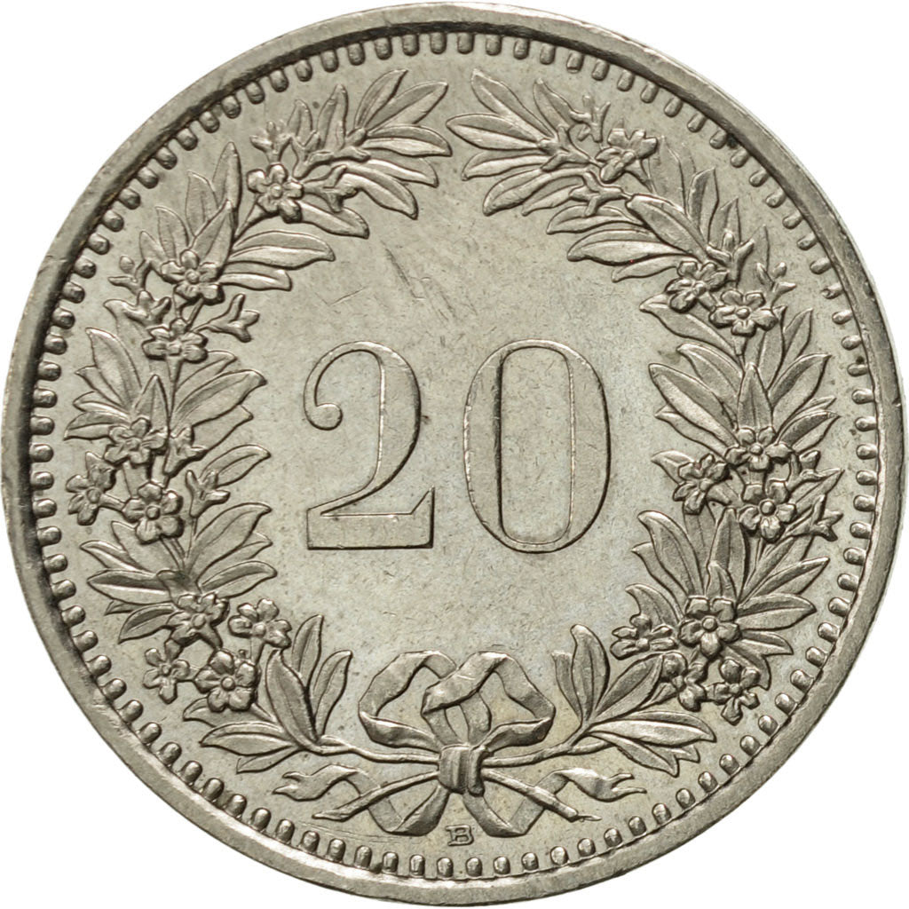 Coin, Switzerland, 20 Rappen, 1991, Bern, AU(55-58), Copper-nickel, KM:29a