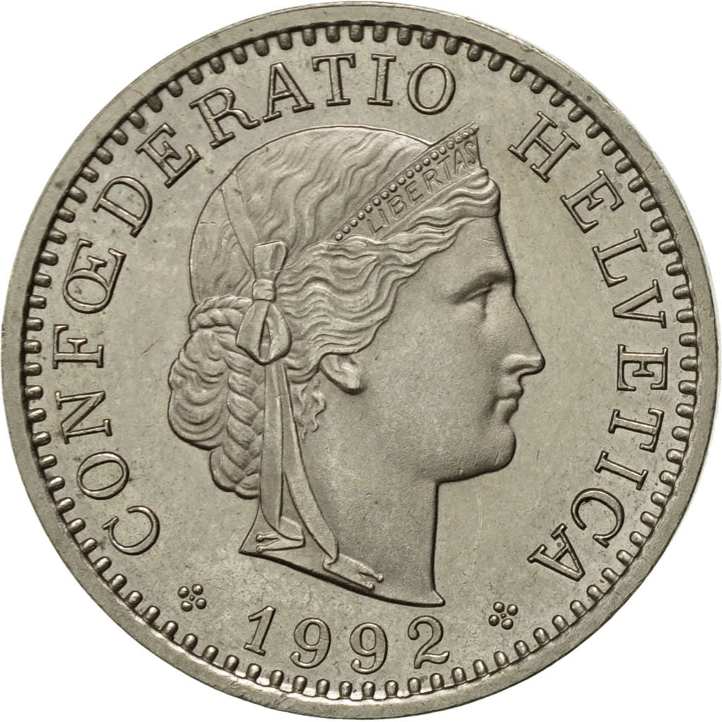 Coin, Switzerland, 20 Rappen, 1992, Bern, AU(55-58), Copper-nickel, KM:29a