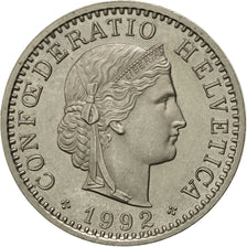 Coin, Switzerland, 20 Rappen, 1992, Bern, AU(55-58), Copper-nickel, KM:29a