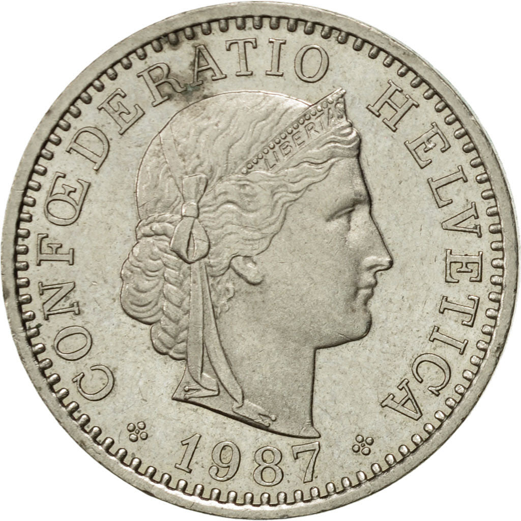 Coin, Switzerland, 20 Rappen, 1987, Bern, AU(55-58), Copper-nickel, KM:29a