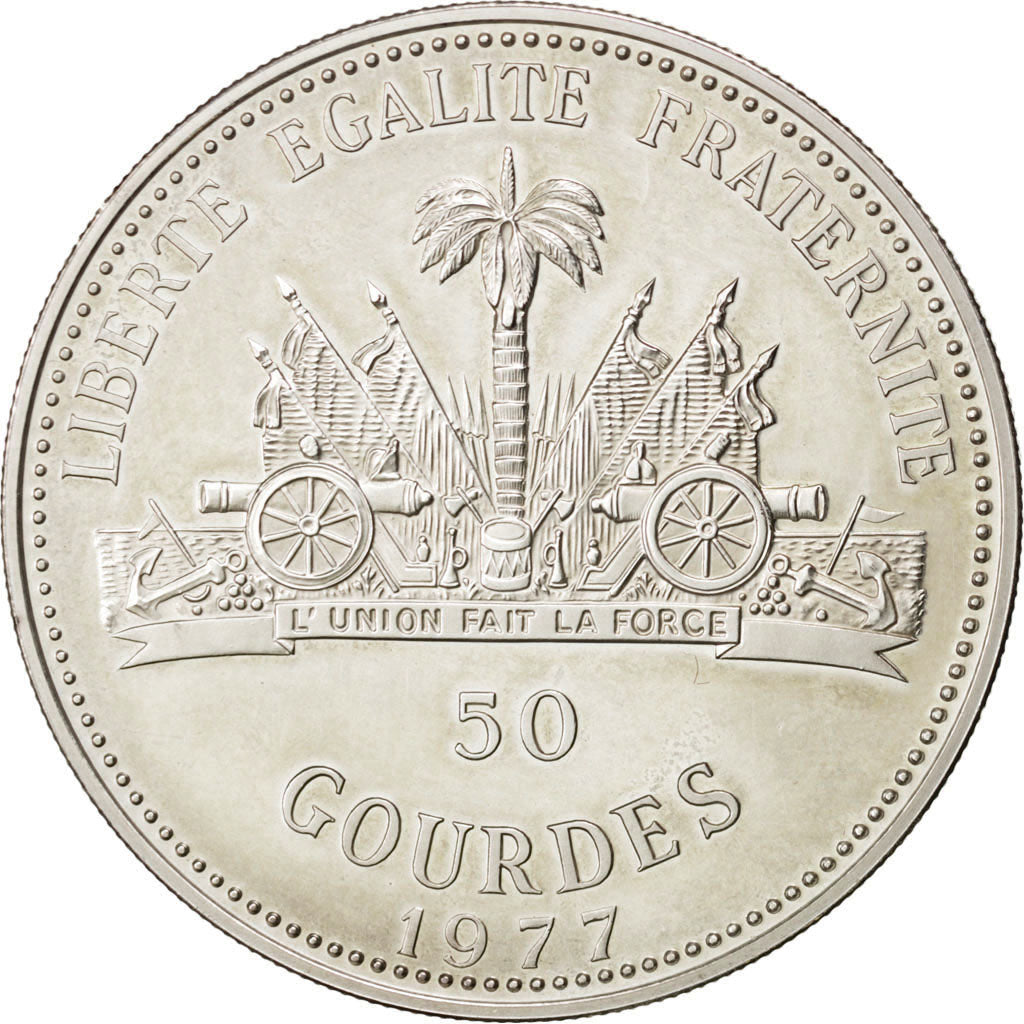 HAITI, 50 Gourdes, 1977, KM #129, MS(65-70), Silver, 21.50