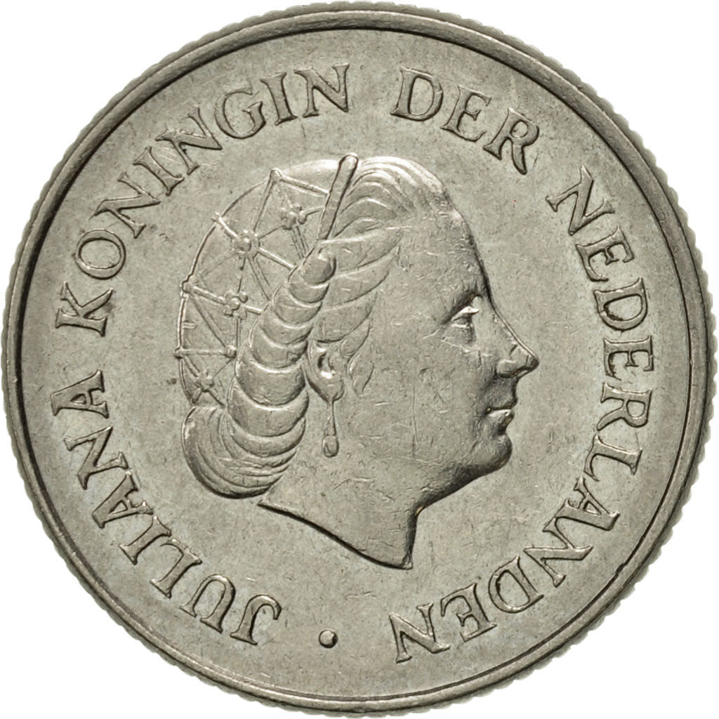Coin, Netherlands, Juliana, 25 Cents, 1970, AU(55-58), Nickel, KM:183