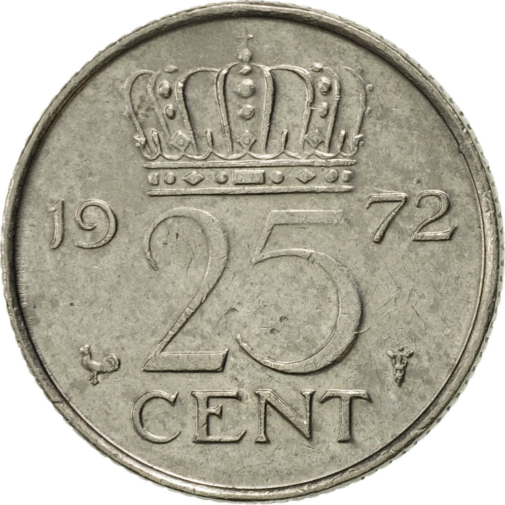 Coin, Netherlands, Juliana, 25 Cents, 1972, AU(55-58), Nickel, KM:183