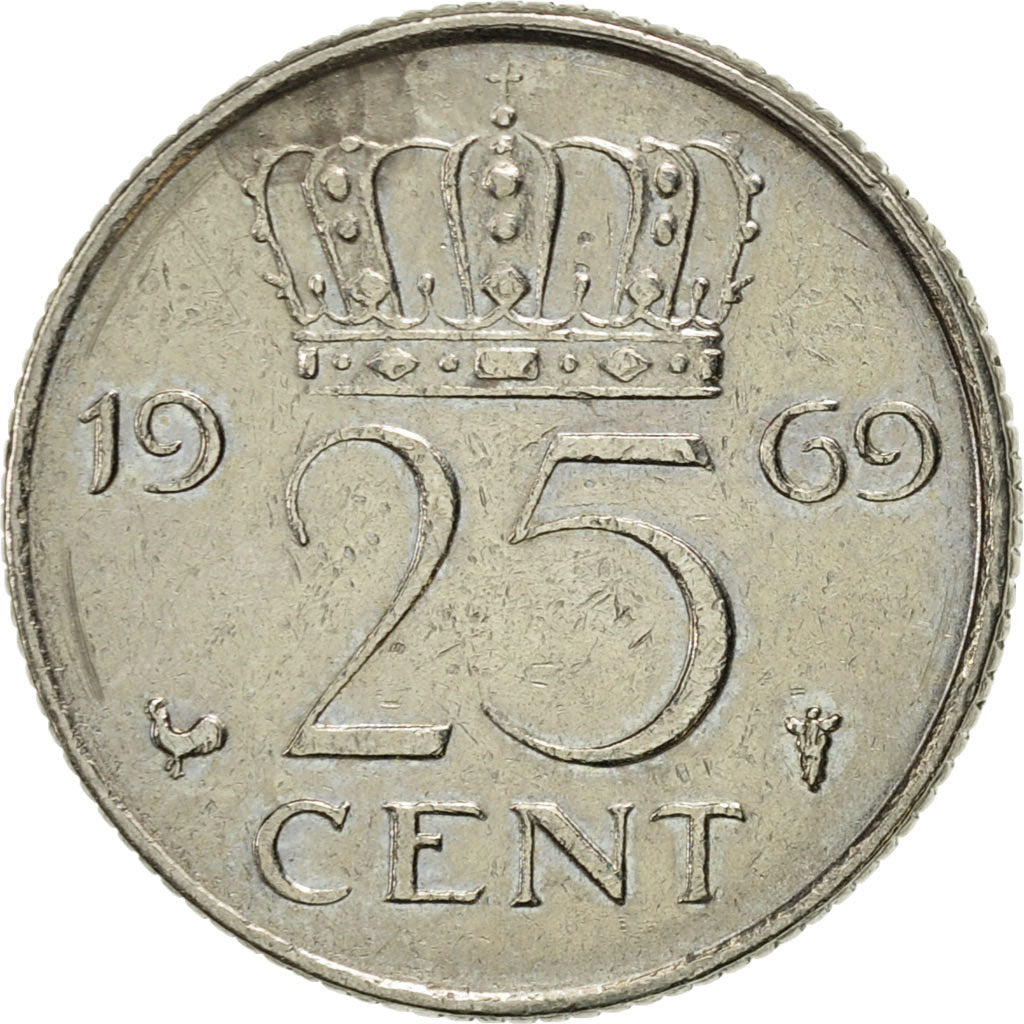 Monnaie, Pays-Bas, Juliana, 25 Cents, 1969, SUP, Nickel, KM:183