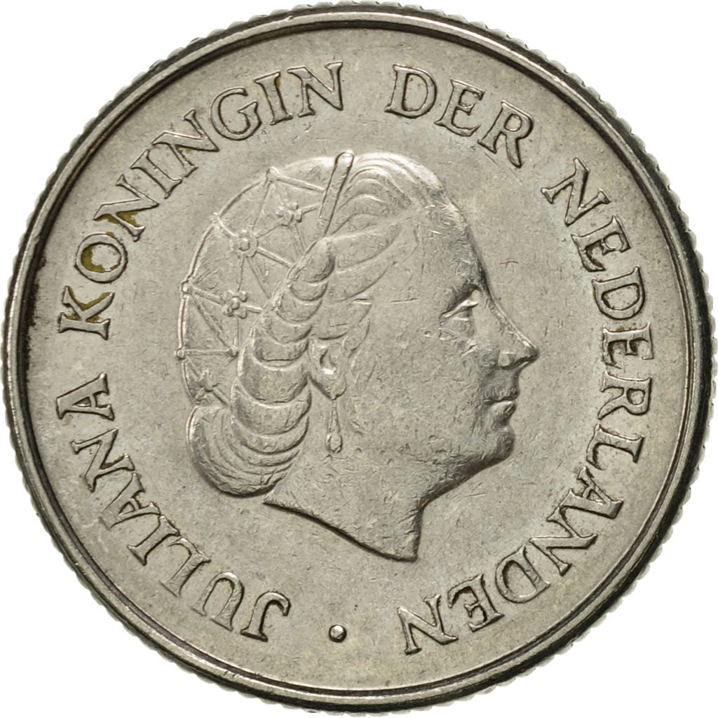 Coin, Netherlands, Juliana, 25 Cents, 1968, AU(55-58), Nickel, KM:183