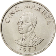 CONGO, DEMOCRATIC REPUBLIC, 5 Makuta, 1967, KM #9, AU(55-58), Copper-Nickel,...