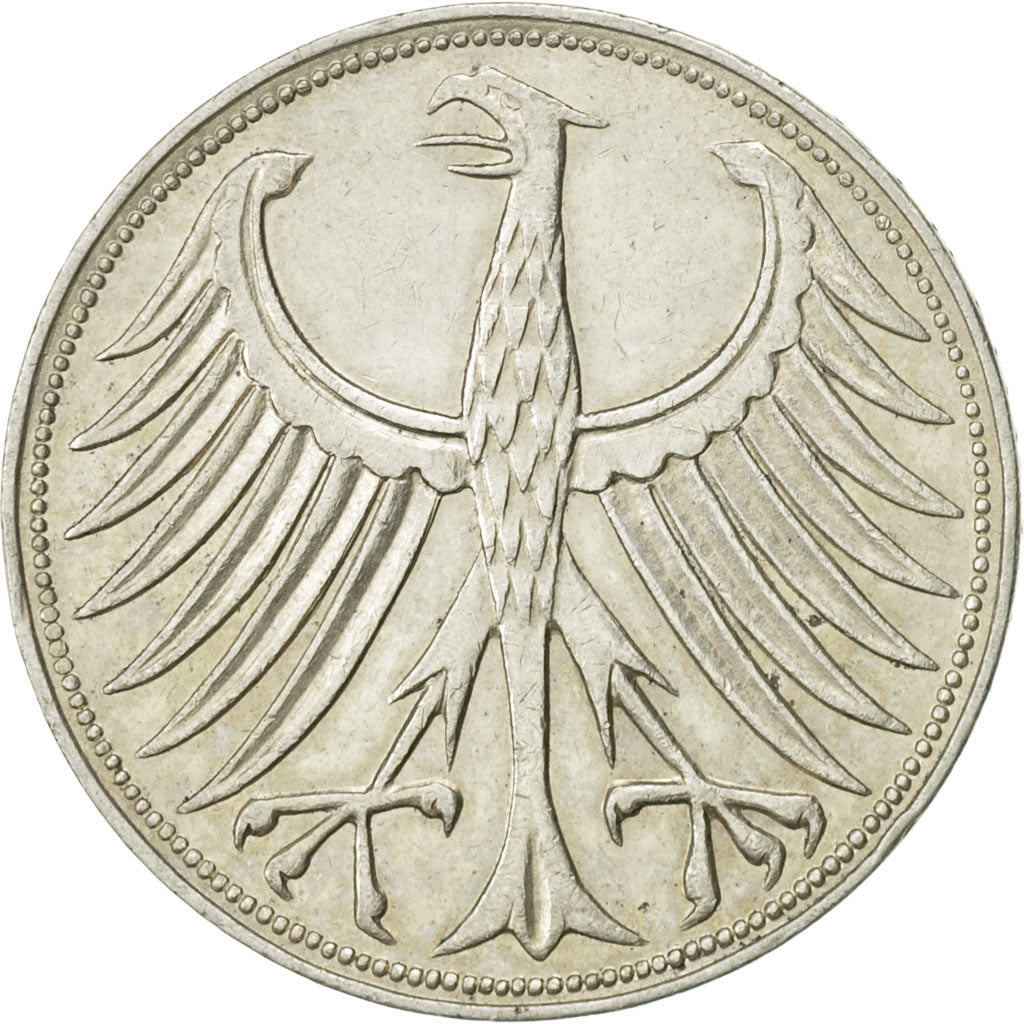 Coin, GERMANY - FEDERAL REPUBLIC, 5 Mark, 1958, Karlsruhe, AU(50-53), Silver