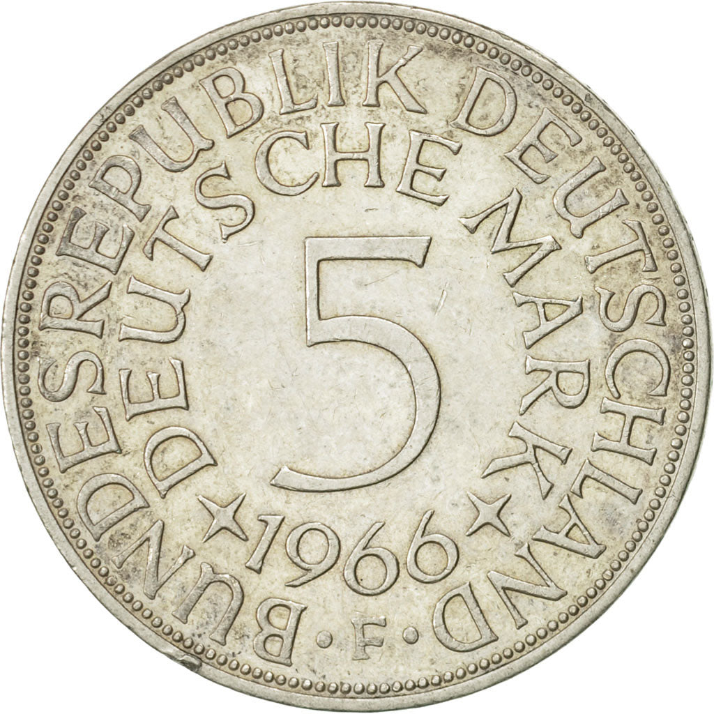 Coin, GERMANY - FEDERAL REPUBLIC, 5 Mark, 1966, Stuttgart, AU(50-53), Silver